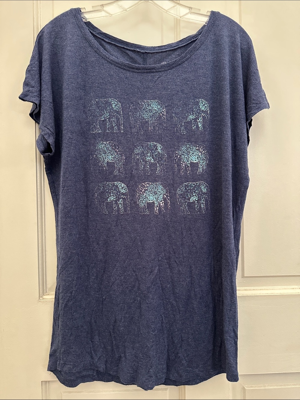 GAIAM Navy Blue Soft and Stretchy Graphic Elephant Short Sleeve Yoga Tee Size L